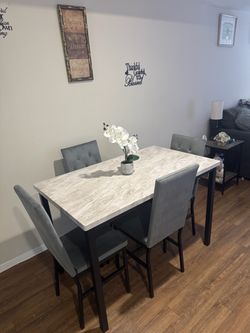 5-Piece Modern Marble-Look Dining Set