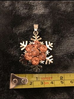 **Pending Pickup Peach On Silver Snowflake Pendant Winter Jewelry
