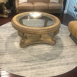European Design Rare Handcarved Solid Wood And Glass Living Room Coffee Table