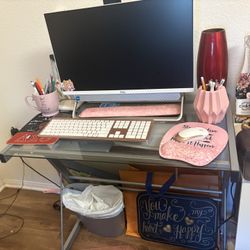 HP computer , Printer , Desk , Paper organizer 
