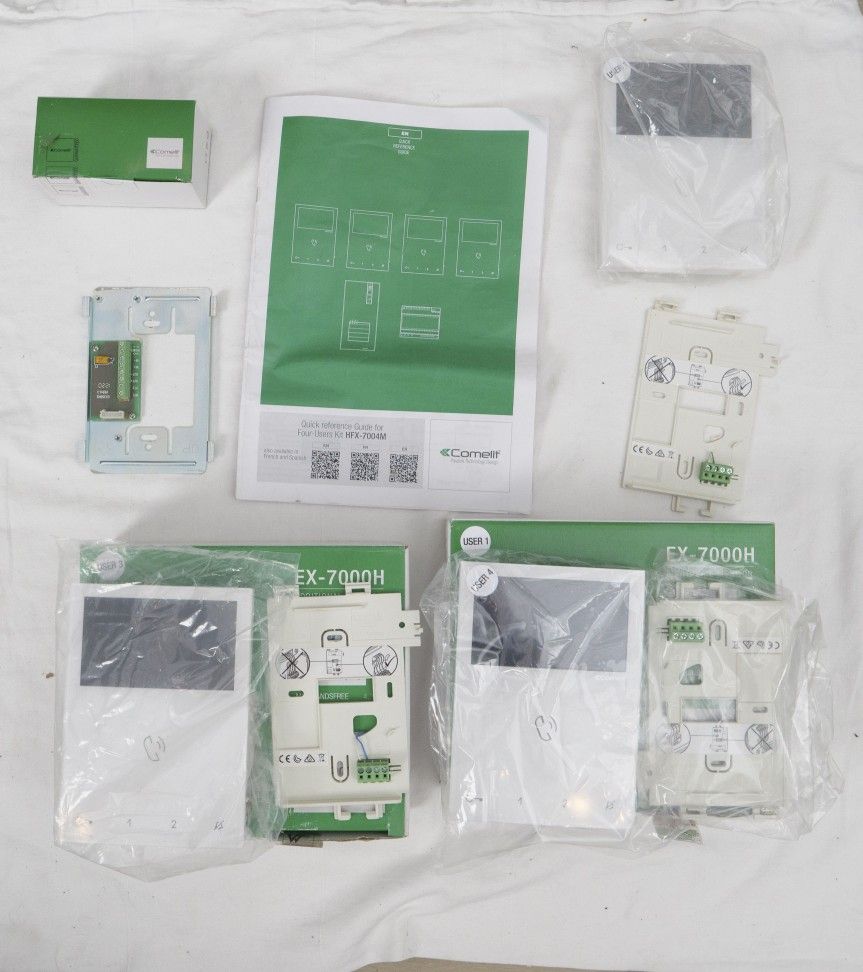 Lot of Comelit Equipment, new and used including 3x EX-7000H and 1405 adapter