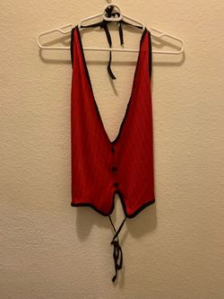 Red Pinstripe Halter Vest Top and skirt costume