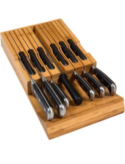In-Drawer Bamboo Knife Block Holds 12 Knives