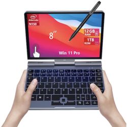 8 Inch 2-in-1 Mini Laptop,HD Rotatable Touch Screen Support Handwriting Windows 11 Pro Small Laptop, N150,12GB RAM, 1TB SSD,Wi-Fi 6, BT 5.2,2 MP Camer