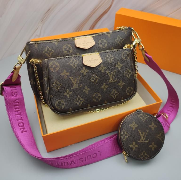 πLouis Vuitton Multi Pochette β Monogram, Pink Strap, Excellent Condition