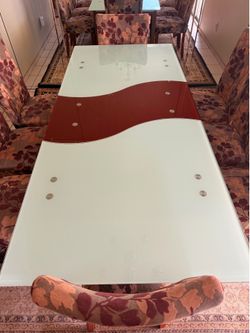 8-Seater Frosted Glass Dining Table with Upholstered Chairs