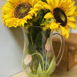 Pitcher Vase With Large Sunflower Flowers 