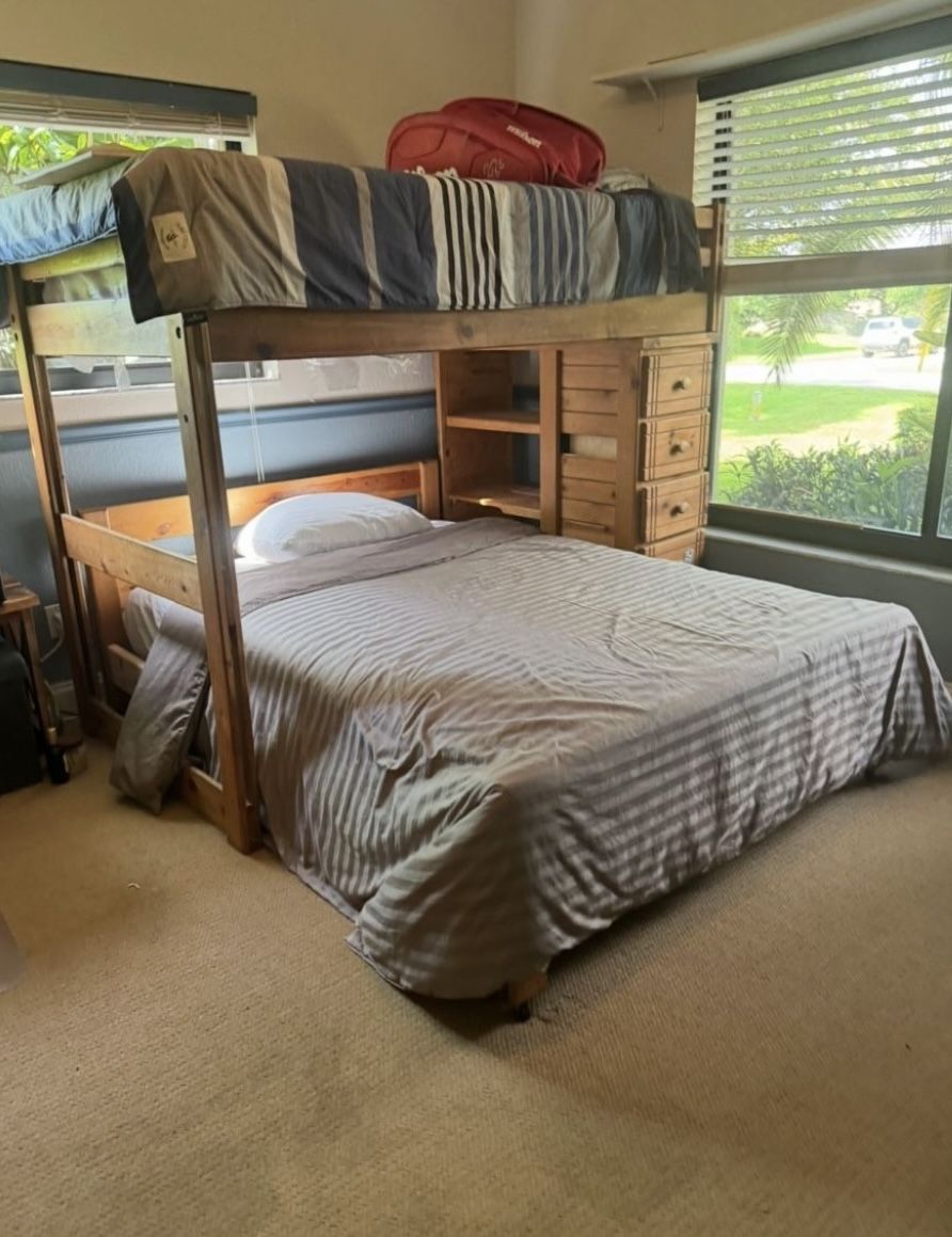 Solid Wood Twin And Full Sized Bunk Bed With Mattresses