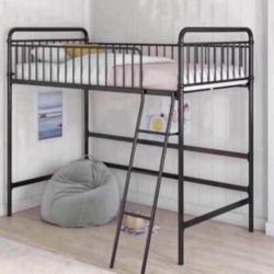 Twin Metal Loft Bed, Black 
