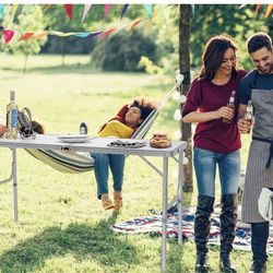 Giantex 8FT Folding Portable Aluminum Table with Carrying Handle, Waterproof Anti-Slip Foot Design, Easy Setup for Indoor, Outdoor, Picnic, Party Camp