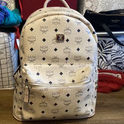 Authentic MCM Large Cream-Colored Studded Backpack Leather 