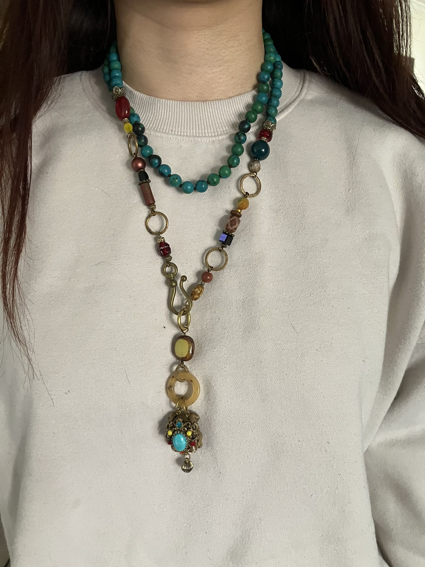 Boho Artisan Turquoise & Mixed Bead Pendant Necklace – Statement Piece