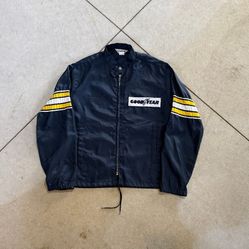 Vintage Goodyear Racing Jacket Medium Navy Blue NASCAR Striped Motorsports