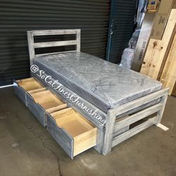 Twin Bed With Drawers And Mattress 