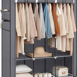 SONGMICS Portable Closet Wardrobe Organizer with Cover - Gray  