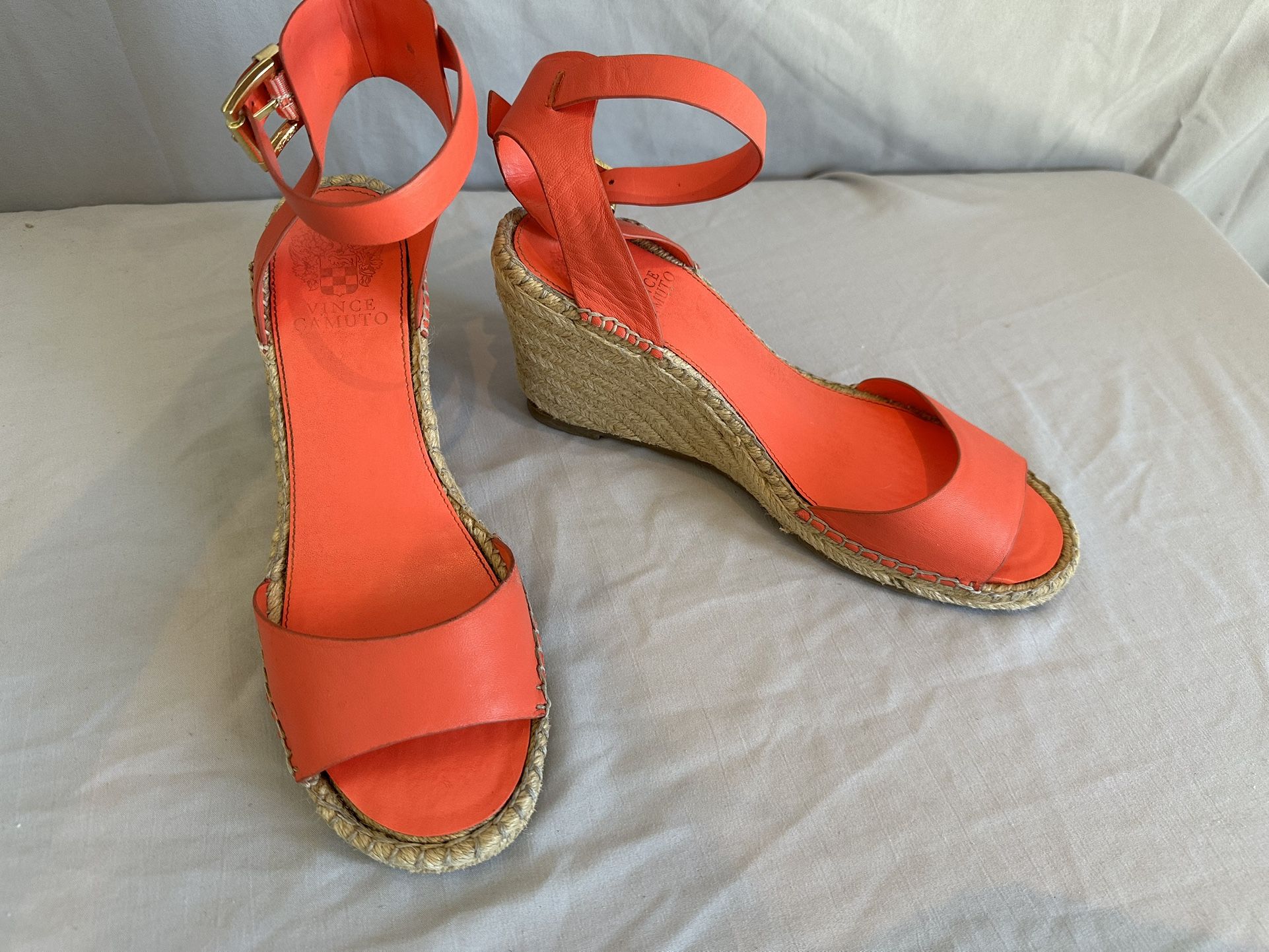 Vince Camuto Tagger Espadrille Leather Wedge Open Toe Coral Sandal Hee