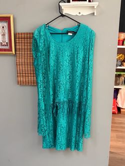 LADIES LAYERED MESH FABRIC MIDI DRESS IN A PLUS SIZE 20W BY DAVID ROSE IN A BEAUTIFUL SEA GREEN COLOR