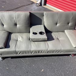 Grey Faux Leather Futon