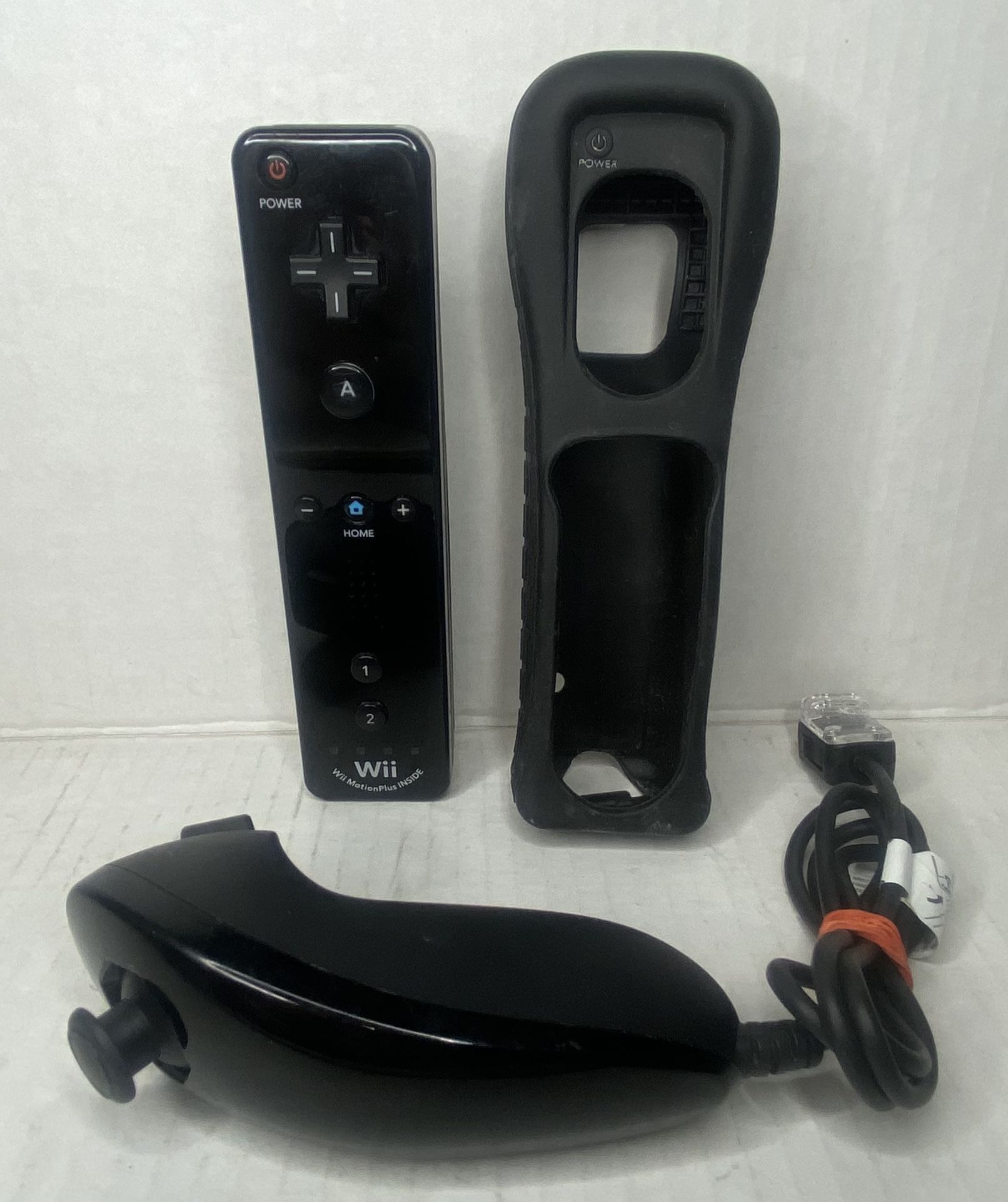 Nintendo Wii Remote Controller Black w/ Nunchuk, Motion Plus Adapter OEM Tested