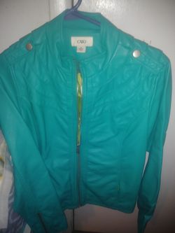Leather jacket turquoise green size sm