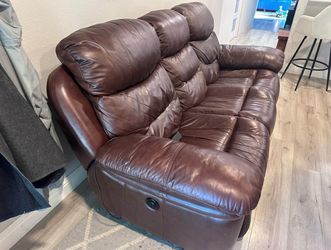 Large brown leather 3 seater recliner couch