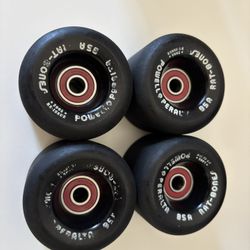 Powell Peralta -Rat Bones Skateboard Wheels -60mm 90a- With Bones Reds Bearings- lightly used for Old school style setups