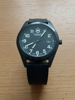 Victorinox Swiss Army Black Field Watch with Rubber Strap in good condition