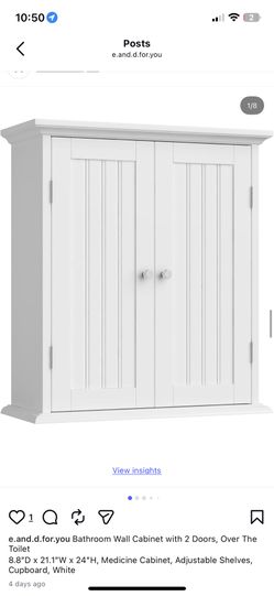 Bathroom Wall Cabinet with 2 Doors, Over The Toilet 8.8”D x 21.1”W x 24”H, Medicine Cabinet, Adjustable Shelves, Cupboard, White