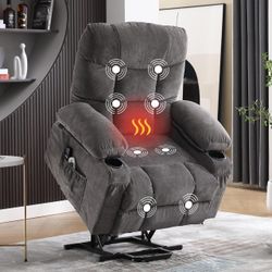 Power Lift Recliner Chair for Elderly with Vibration Massage and Lumbar Heating,Electric Lift Recliner Single Sofa with Side Pocket,Two Cup Holders an