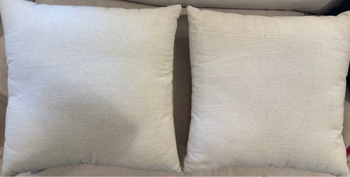Pair of 2 Neutral (Cream) Linen-Blend 17x17” Throw Pillow Covers & Inserts Included!