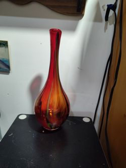 Art Glass Bud Vase Red Orange Swirl