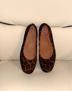 Gentle Souls brand flat shoes feature a leopard print.
