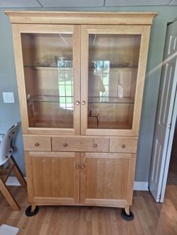 Light Wood China Cabinet with Glass Doors