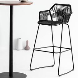 Powder Coated Steel Leg Bar Stool Bar Stools with Back and Footrest Set of 2 Modern Bar Stool Chair Height for Pub Coffee Home Dinning Kitchen, Black