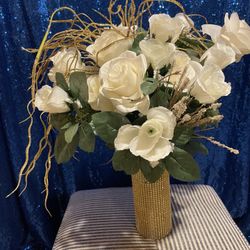 Artificial Flower Arrangement With Vase - Gold Theme - Custom Made In USA