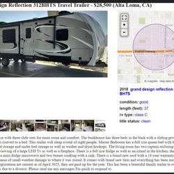 2018 Grand Design Reflection 312 BHTS