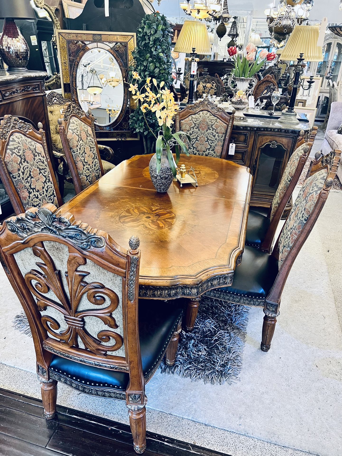 AICO By Michael Amini VILLA VALENCIA Dinning Set 6 Chairs/1 Leave - GA