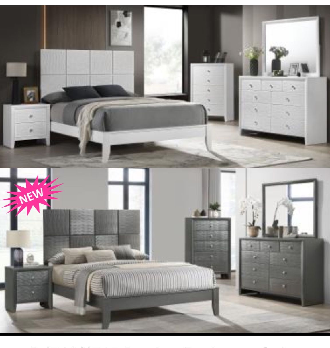 4 Pc Bedroom set DresserMirror Nightstand (1) Queen size bed frame Not including Mattress and Box Sp