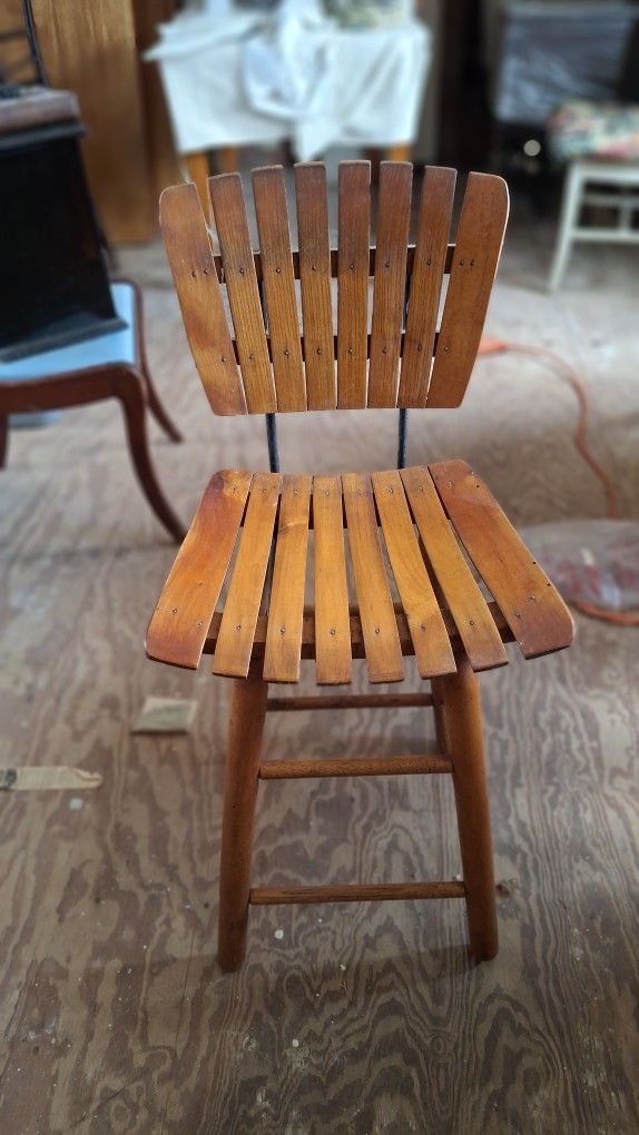 2 Curved Oak And Iron Bar Stools
