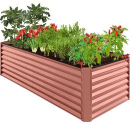8x4x2ft Outdoor Metal Raised Garden Bed for Vegetables Flowers Herbs - Terracotta