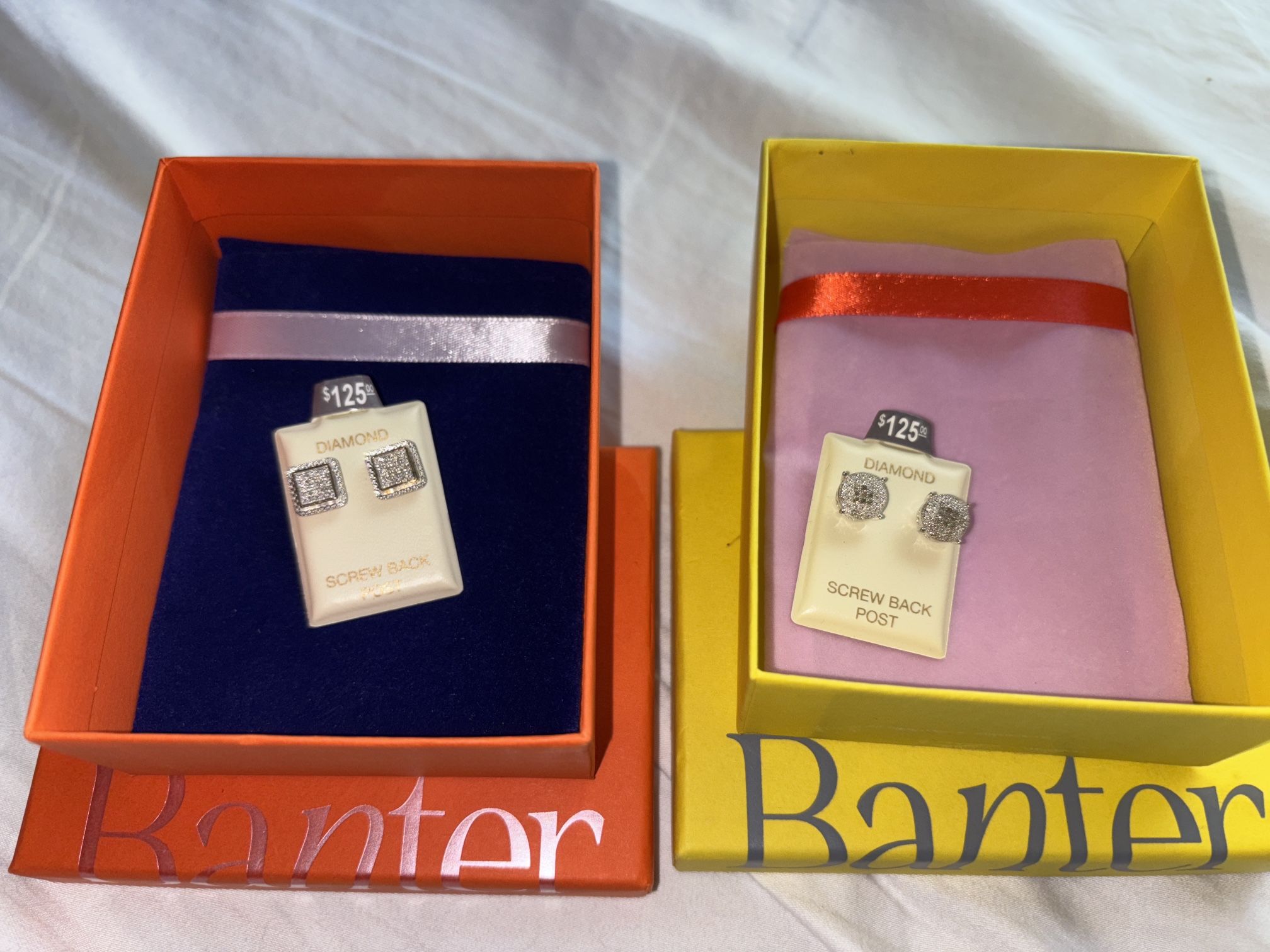 Banter Diamond Stud Earrings (2 Pairs) – 1/10 CTW – 14K Gold Over Sterling Silver – New in Box