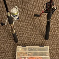 Two Rods With Reels & Small Tackle Box (Code: Red)