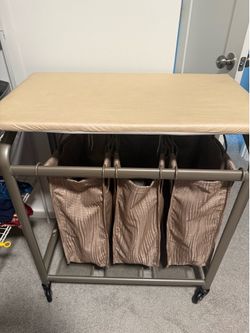 Rolling 3-Bag Laundry Sorter with Ironing Board Top