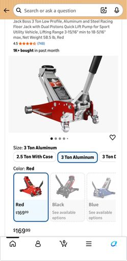 Jack Boss 3 Ton Low Profile, Aluminum and Steel Racing Floor Jack with Dual Pistons Quick Lift Pump for Sport Utility Vehicle, Lifting Range 3-15/16" 