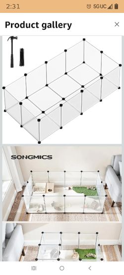 SONGMICS Pet Playpen with Floor, Small Animal Pen, Pet Fence Indoor, DIY Plastic Enclosure for Hamsters, Rabbits, Hedgehogs, Ferrets, 56.3 x 28.7 x 18