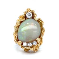 18Kt Yellow Gold Diamond Opal Ring 29.24g Size 9.5 I-1959