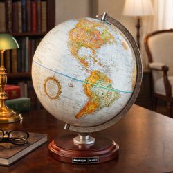 Replogle Classic 12” World Globe – Raised Relief, Walnut Base, Made in USA New