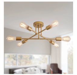 MEIXISUE Gold Modern Sputnik Chandelier Ceiling Light Fixtures,6-Lights Industrial Metal Semi Flush Mount Ceiling Light for Bedroom Dining Room Living