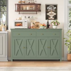 55.1'' Wide 2 Drawer Sideboard,green cabinet , matcha color , buffet cabinet
