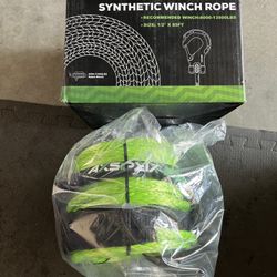 Synthetic Winch Rope Kit, 1/2" x 85ft 32000LBS Green Winch Cable with Protective Sleeve, Forged Winch Hook and Safety Pull Strap 4WD Off Road Vehicle 